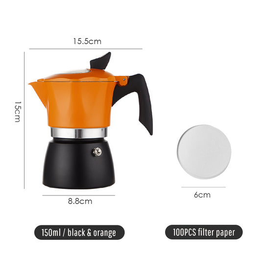 150ML Stove-top Coffee Maker Moka Express with Transparent Lid – BLACK & ORANGE