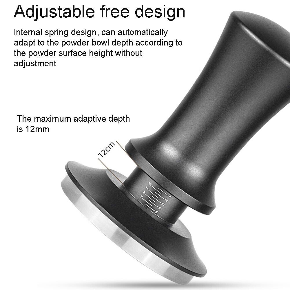 Coffee Tamper Adjustable Height with Scale Springs Calibrated Tamping Black 58mm