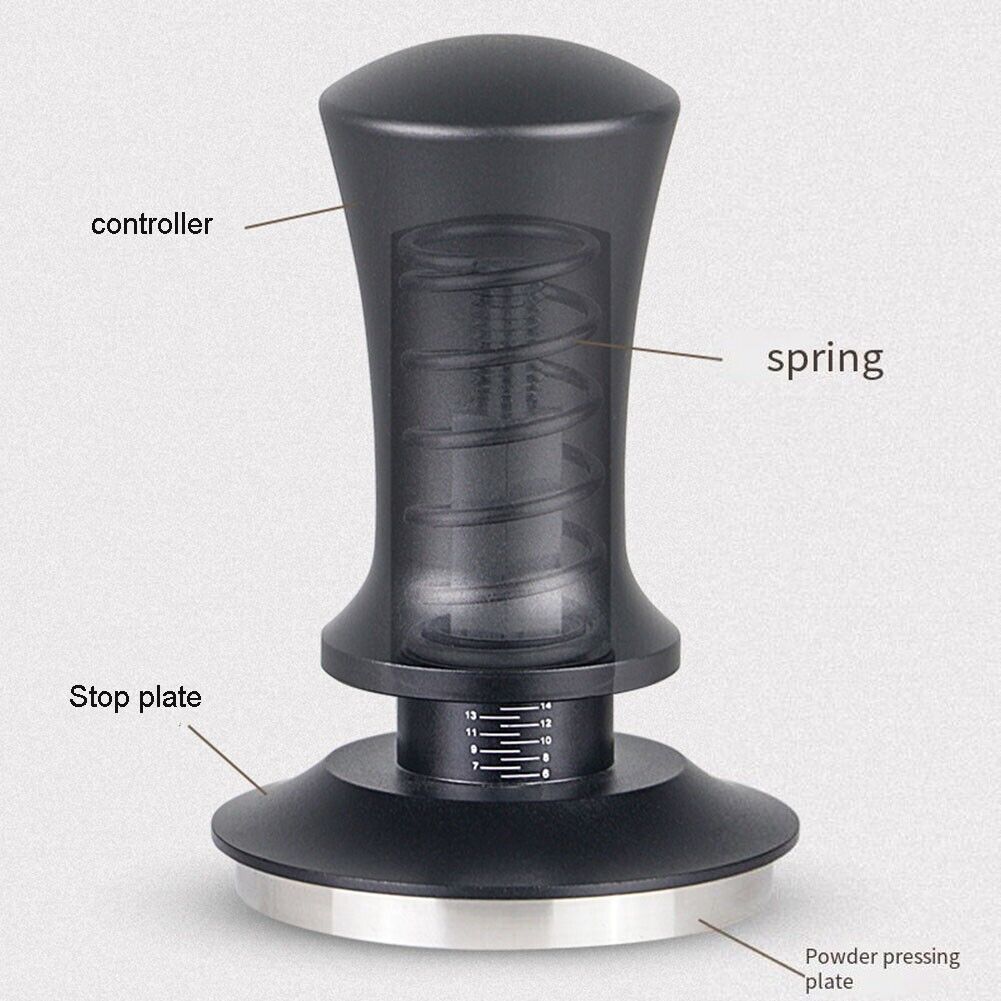 Coffee Tamper Adjustable Height with Scale Springs Calibrated Tamping Black 58mm